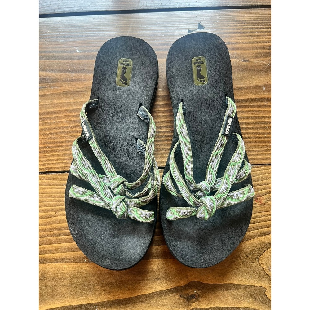 Teva Mush Flip Flops Womens Green Geometric Multi Strap Knotted Sandals Thong